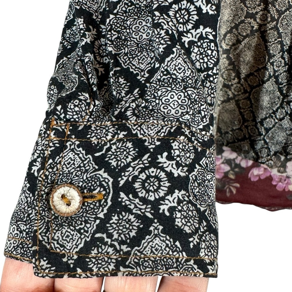 ARATTA SILENT JOURNEY Women's Small Sheer Patchwork Patterned Button down Blouse - Picture 5 of 9